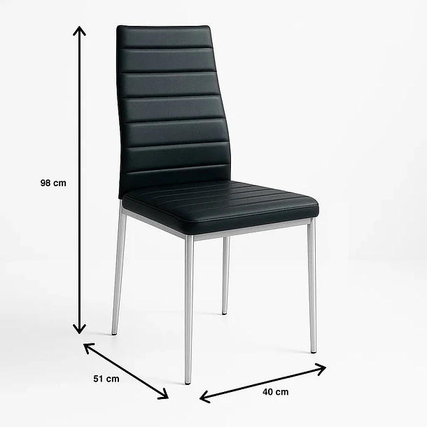 Silla Dining Acolchada Liana con patas cromadas - Negra 4