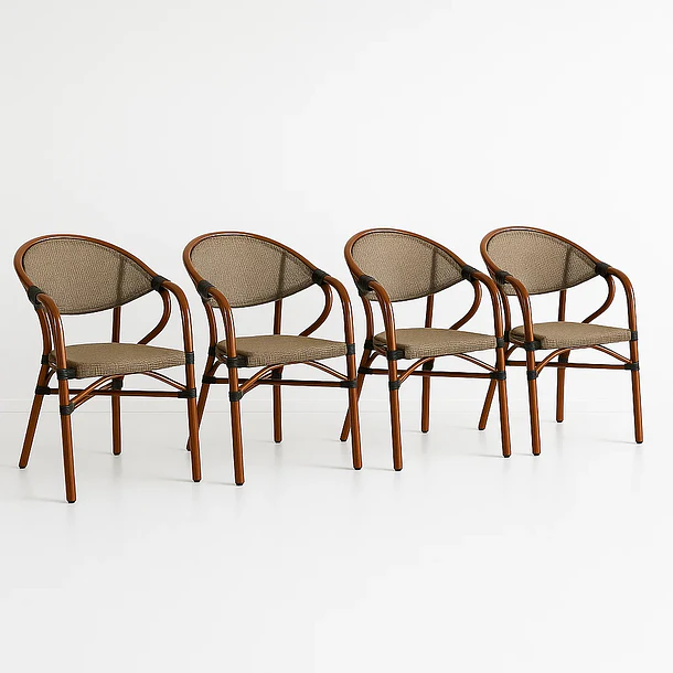 Pack de 4 Sillas Bistro Parisina Textileno con reposabrazos - Beige 1