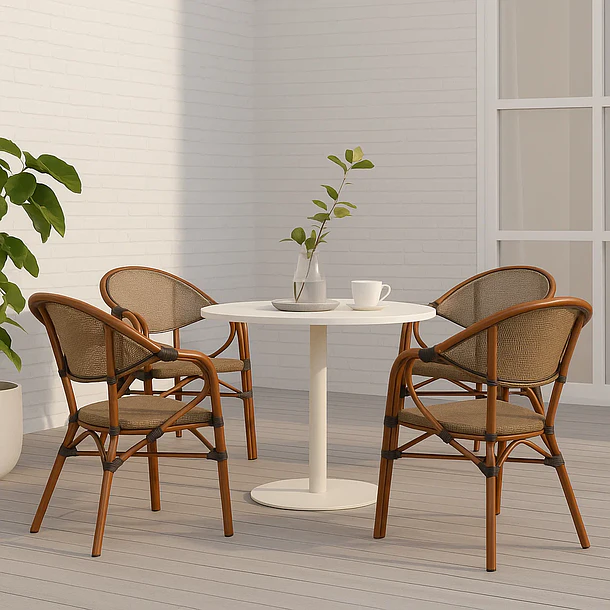 Pack de 4 Sillas Bistro Parisina Textileno con reposabrazos - Beige 3