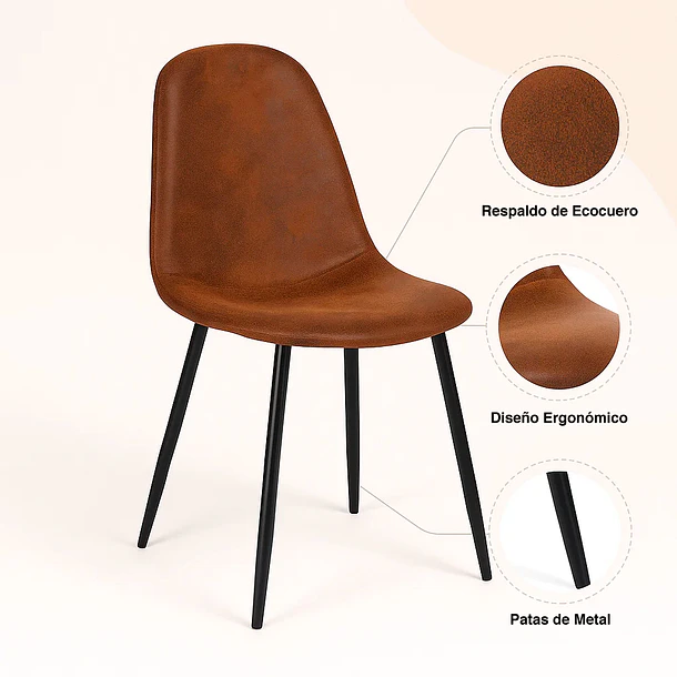 Silla Spoon Ecocuero vintage café oscuro 5