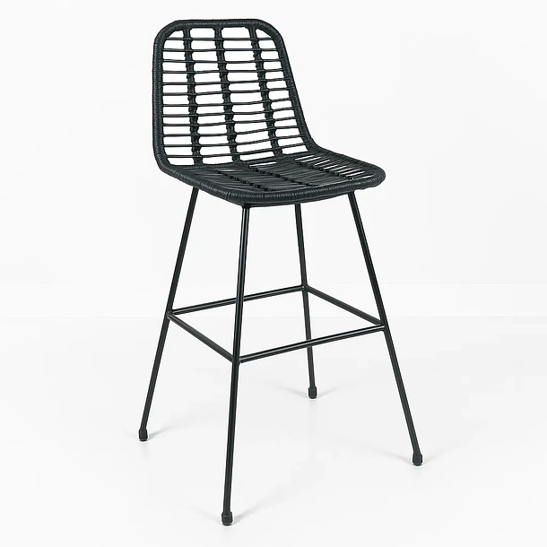 Taburete Alto de Terraza Rattan Grecia Color Negro 1