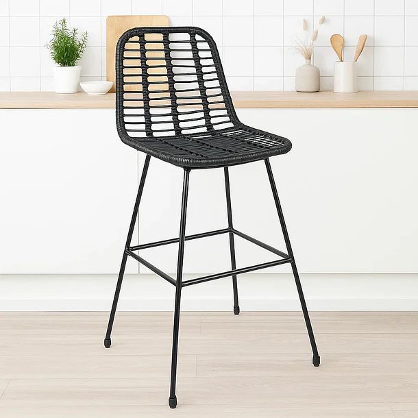 Taburete Alto de Terraza Rattan Grecia Color Negro 2