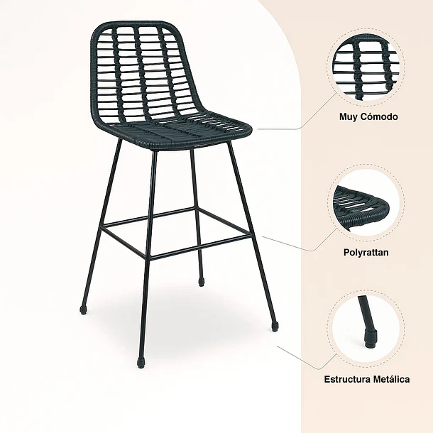 Taburete Alto de Terraza Rattan Grecia Color Negro 5