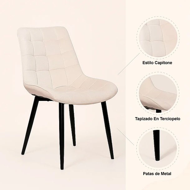 Silla de Comedor Macron Acolchada Terciopelo - Beige 5