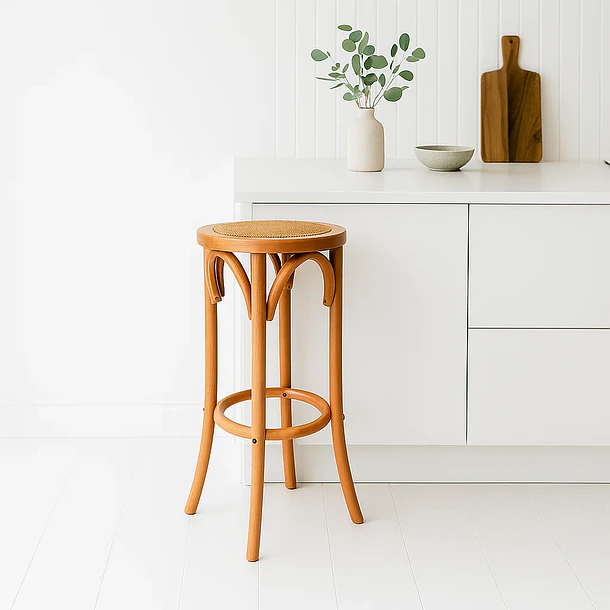 Banco de Diseño Retro en Madera con Asiento Trenzado 2