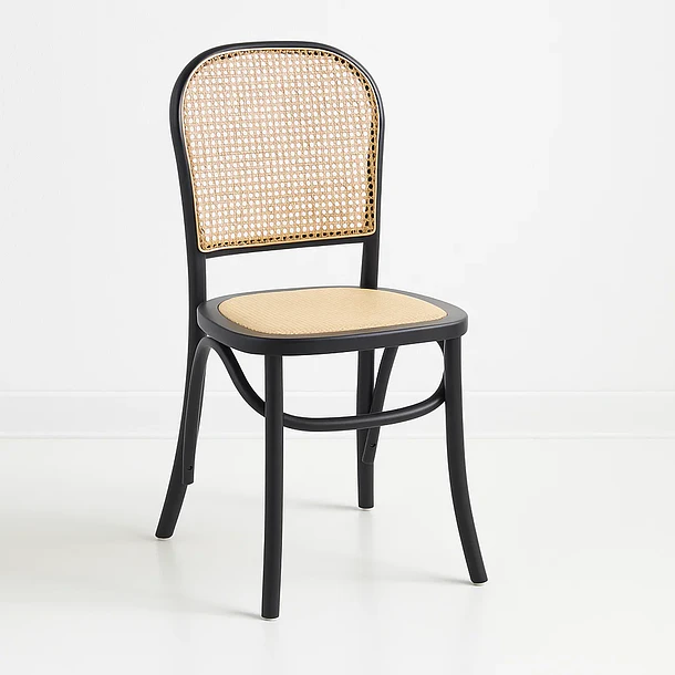 Silla de Comedor Hoffman o Lombardia Madera Rattan - Negra 2