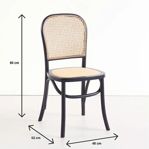 Silla de Comedor Hoffman o Lombardia Madera Rattan - Negra 8