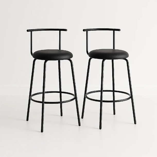 Pack de 2 Taburetes Altos Oslo Metal y Cuero Sintético - Negro 1