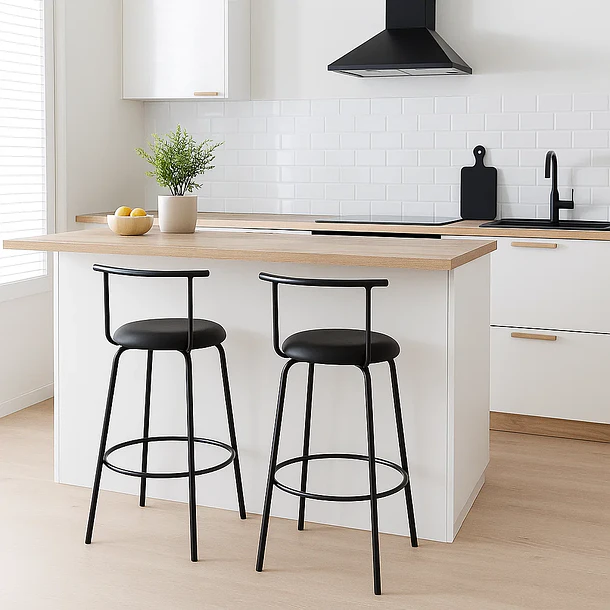 Pack de 2 Taburetes Altos Oslo Metal y Cuero Sintético - Negro 2