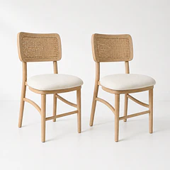 Pack de 2 Sillas de Estilo Natural con Respaldo Tejido y Asiento Acolchado