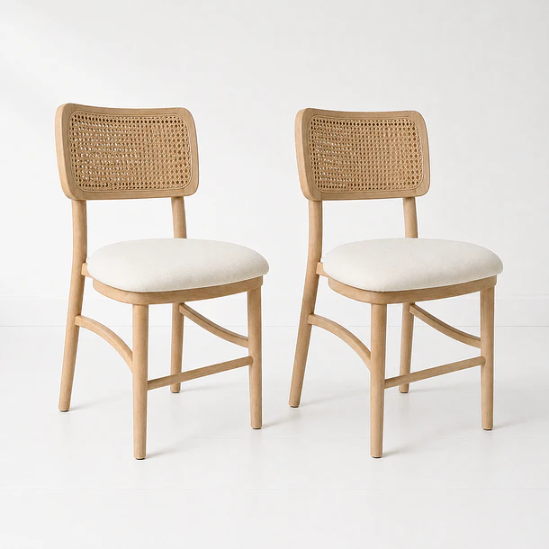 Pack de 2 Sillas de Estilo Natural con Respaldo Tejido y Asiento Acolchado 1