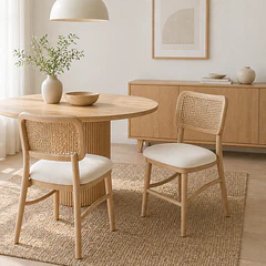 Pack de 2 Sillas de Estilo Natural con Respaldo Tejido y Asiento Acolchado