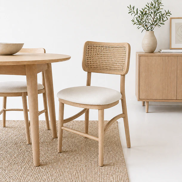 Silla de Estilo Natural con Respaldo Tejido y Asiento Acolchado 2