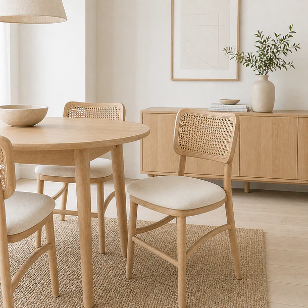 Silla de Estilo Natural con Respaldo Tejido y Asiento Acolchado 3