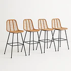 Pack de 4 Taburetes Alto de Terraza Rattan Grecia Color Madera 1
