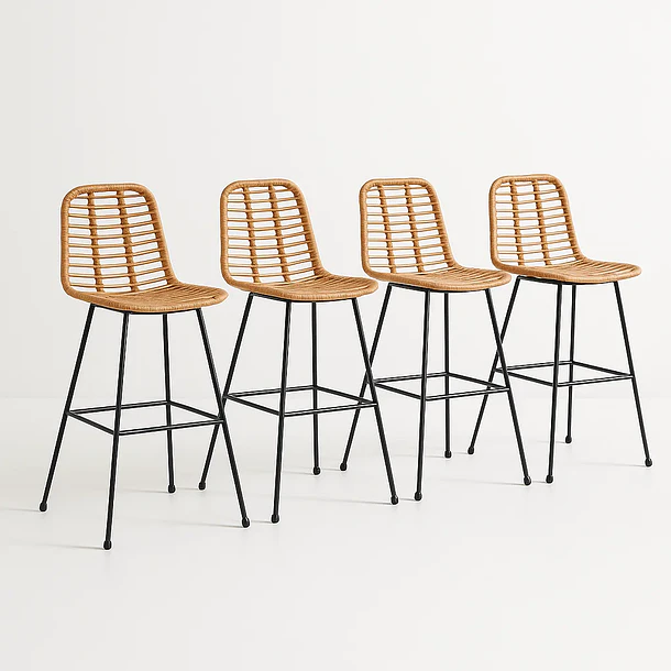 Pack de 4 Taburetes Alto de Terraza Rattan Grecia Color Madera 1