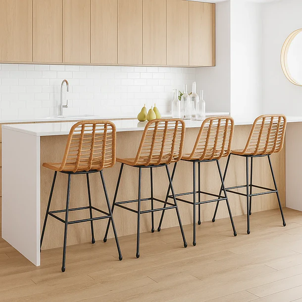 Pack de 4 Taburetes Alto de Terraza Rattan Grecia Color Madera 2