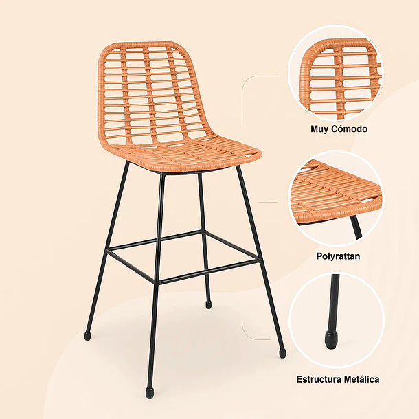 Pack de 4 Taburetes Alto de Terraza Rattan Grecia Color Madera 5