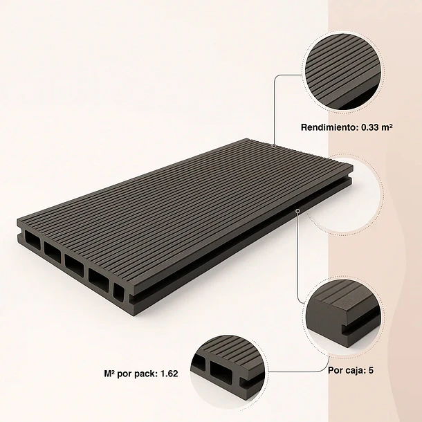 Pack de 5 Deck exterior WPC Color Gris Oscuro 5