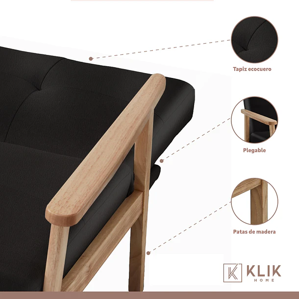 Futón Sofá Cama 3 cuerpos Amelia - Ecocuero Negro 5