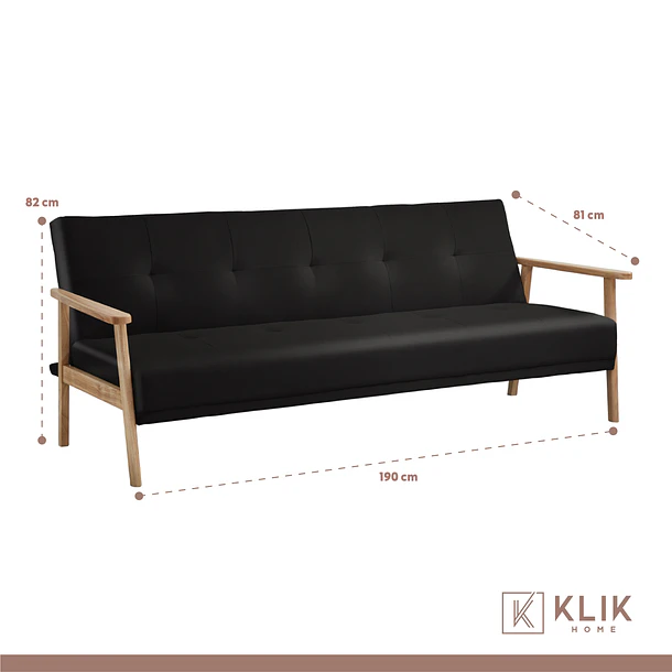 Futón Sofá Cama 3 cuerpos Amelia - Ecocuero Negro 6