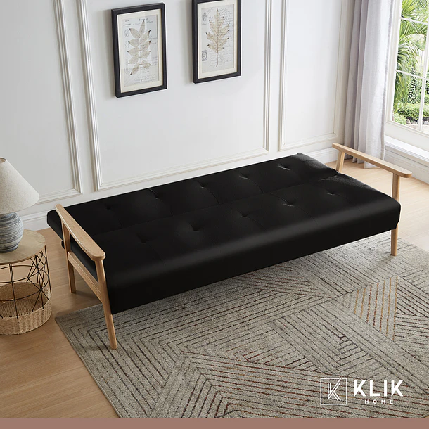 Futón Sofá Cama 3 cuerpos Amelia - Ecocuero Negro 10