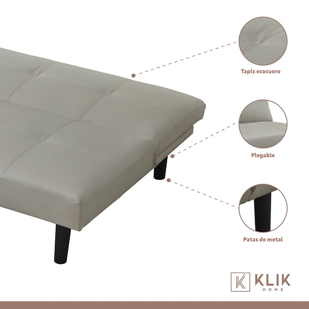 Futón Sofá Cama 2 cuerpos Sofía - Ecocuero Gris 4