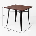 Mesa Tolix restaurant cuadrada negra 80x80 con cubierta de Madera Oscura Walnut 6