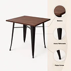 Mesa Tolix restaurant cuadrada negra 80x80 con cubierta de Madera Oscura Walnut 7