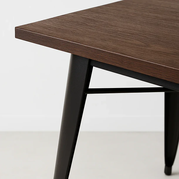 Mesa Tolix restaurant cuadrada negra 80x80 con cubierta de Madera Oscura Walnut 8