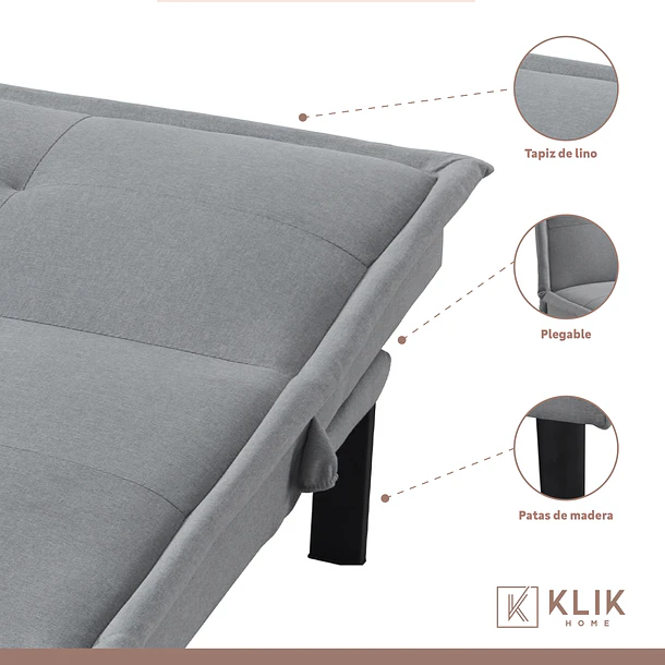 Futón Sofá Cama 2 cuerpos Simply - Lino Gris 4
