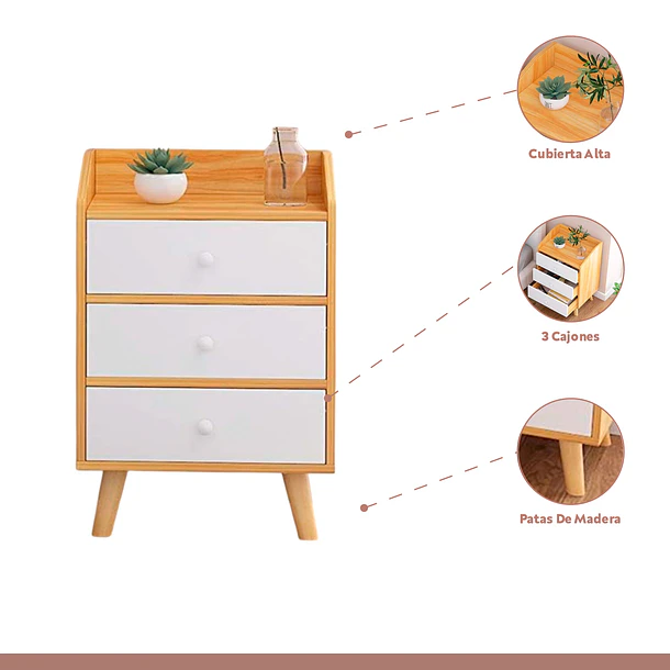 Pack de 2 Veladores Tres Cajones Simply 37x30x60 3