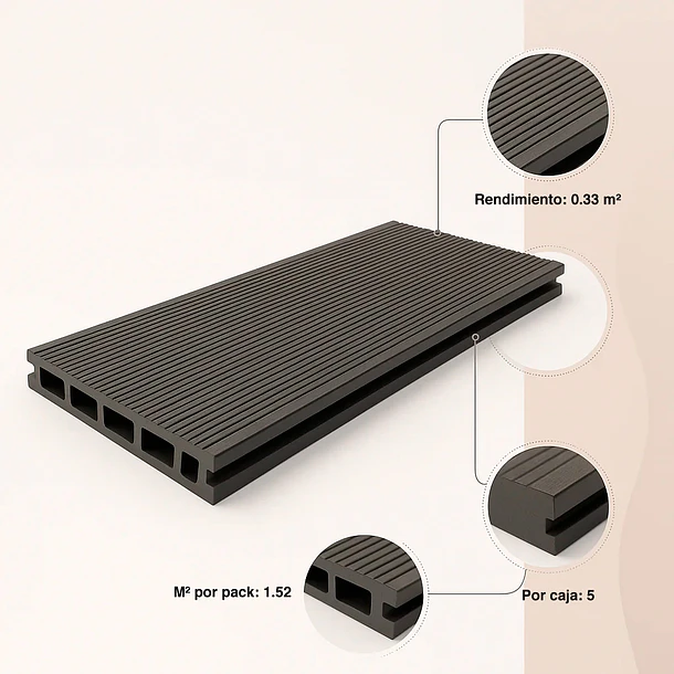 Pack de 5 muros separadores divisores WPC madera clara 5