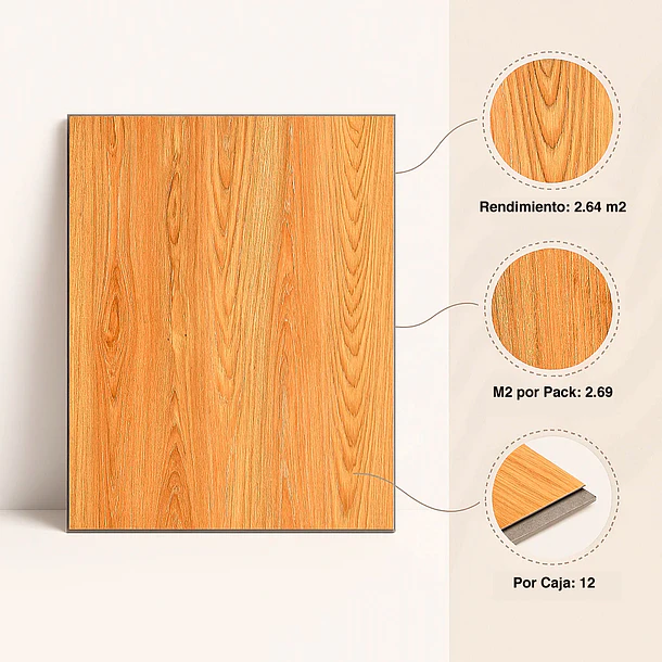 Pack de 12 Pisos Vinilico SPC Color Madera Clara 5