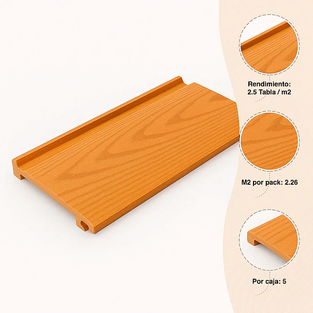 Pack de 5 Revestimientos Siding Plano WPC exterior Color Madera 5