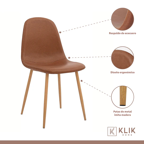 Pack de 4 Sillas Spoon Ecocuero Vintage - Café 3