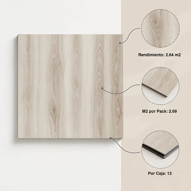 Pack de 12 Pisos Vinilico SPC Color Gris Claro 5