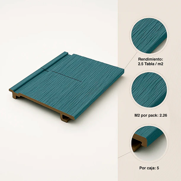 Pack de 5 Revestimientos Siding Plano WPC exterior Color Gris Azulado 5