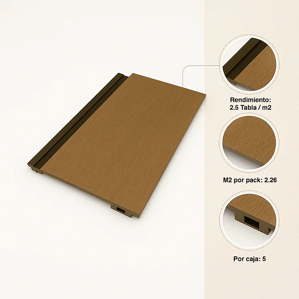 Pack de 5 Revestimientos Siding Plano WPC exterior Color Gris Oscuro 5