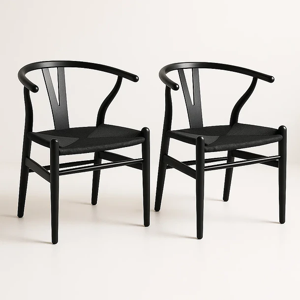 Pack 2 Sillas Wishbone Rattan - Negra con hilo negro 1