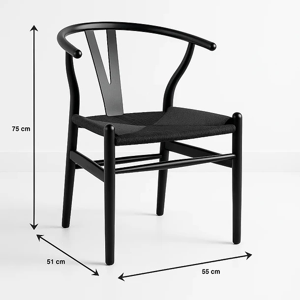 Pack 2 Sillas Wishbone Rattan - Negra con hilo negro 4