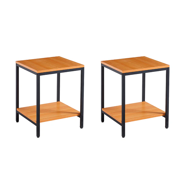 Pack de 2 Veladores Mesa Auxiliar Lateral de 2 Niveles 40x50 - Madera Clara 1