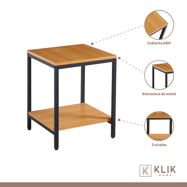 Pack de 2 Veladores Mesa Auxiliar Lateral de 2 Niveles 40x50 - Madera Clara 2