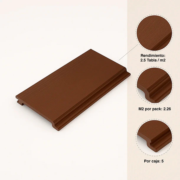 Pack de 5 Revestimientos Siding Plano WPC exterior Color Madera Oscura 5