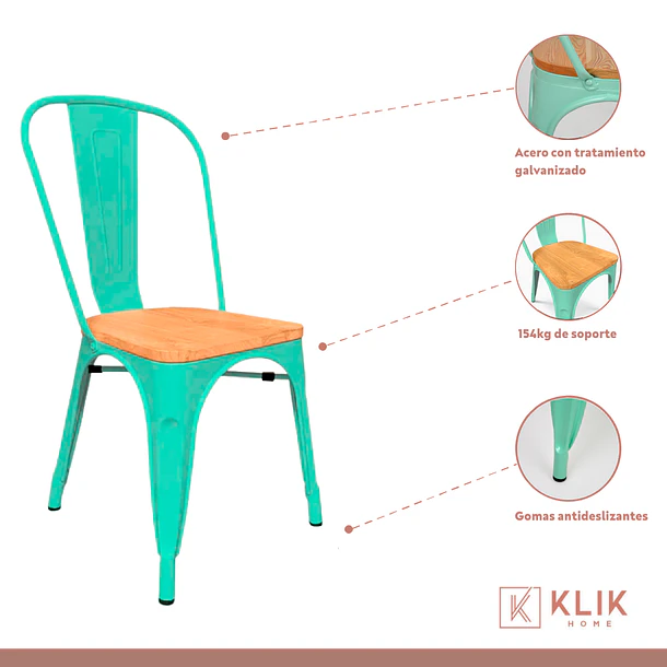 Pack de 4 Sillas Tolix con asiento de madera clara - Menta 3