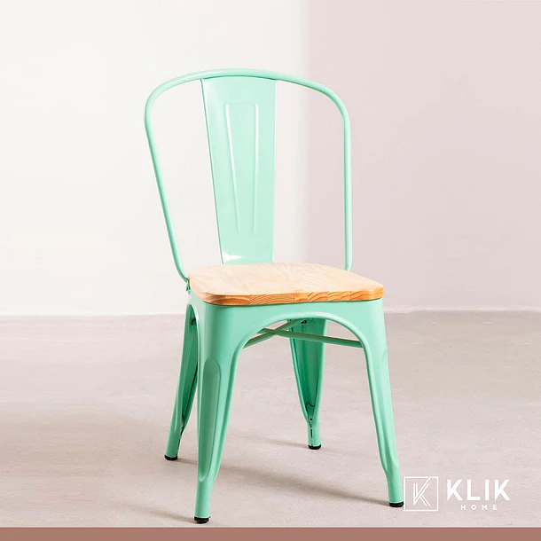 Pack de 4 Sillas Tolix con asiento de madera clara - Menta 8