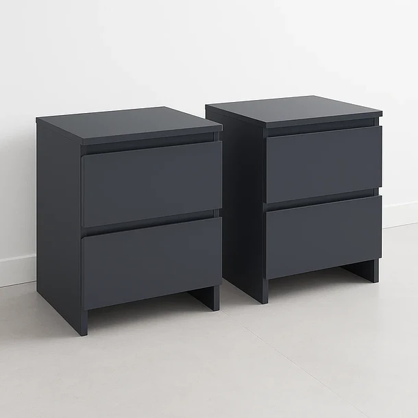 Pack de 2 Veladores Cajón Doble Minimal 30x40x48 Oscuro 2.0 1