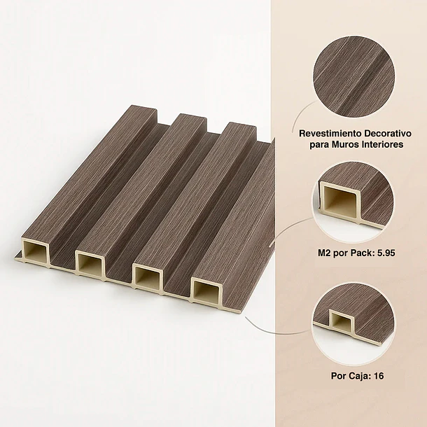 Pack de 16 Revestimientos Siding WPC interior color Gris 5