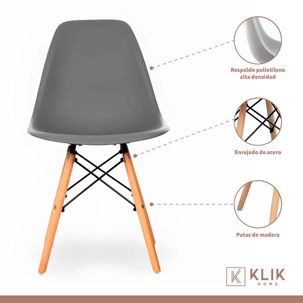 Pack de 4 Sillas Eames Grises 3