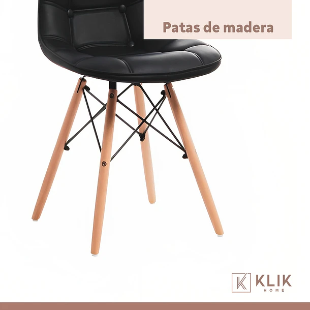 Pack de 4 Sillas Buckle Acolchadas Ecocuero Negras 7